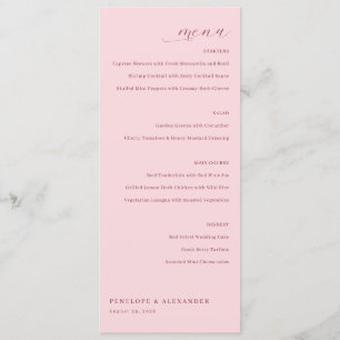 Elegante Hochzeitsmenükarte in Rosa Menükarte