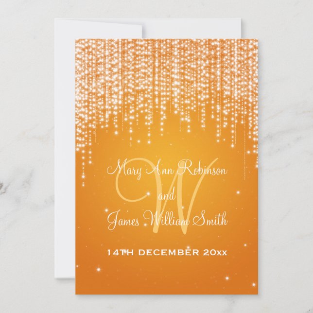 Elegante Hochzeitsnacht Dazzle Orange Einladung (Vorderseite)