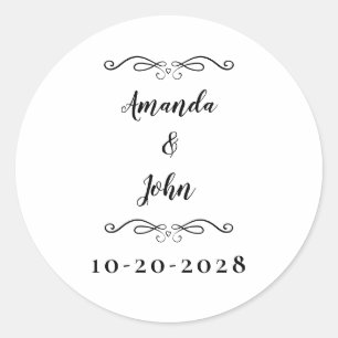 Elegante Hochzeitspaare ernennen Chic Schwarz-weiß Runder Aufkleber