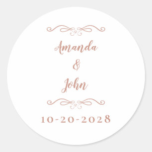 Elegante Hochzeitspaare nennen Chic Rose Gold Rosa Runder Aufkleber