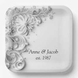 Elegante Hochzeitspapier-Quilling-Grenze Pappteller