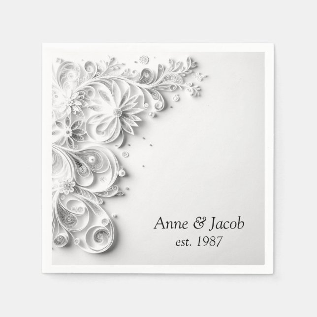 Elegante Hochzeitspapier-Quilling-Grenze Serviette (Vorderseite)