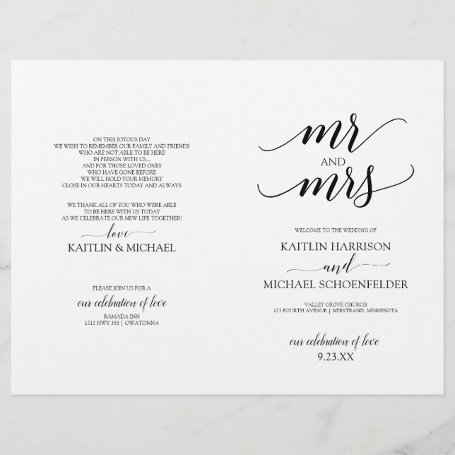 Elegante Hochzeitsprogramme in Schwarz 2 (Vorderseite)
