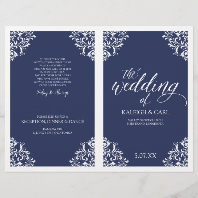 Elegante Hochzeitsprogramme - Nadine (Navy Blue) (Vorderseite)