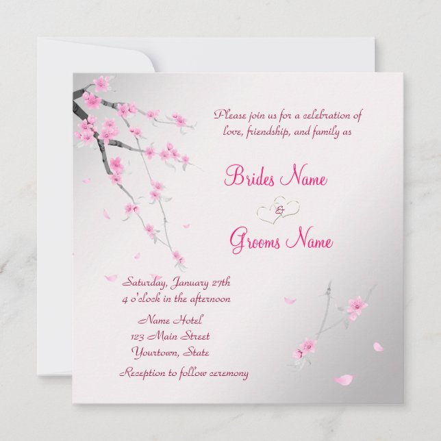 Elegante Hochzeitsreise mit Sakura Einladung (Vorderseite)