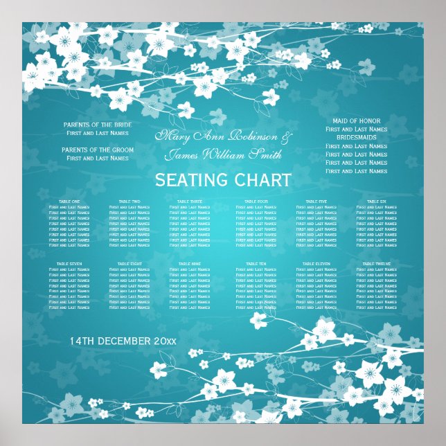 Elegante Hochzeitssattelkarte Kirschblossom Blau Poster (Vorne)