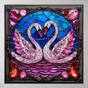 Elegante Hochzeitsschwäne Weiße Vögel Harmonie Kun Poster