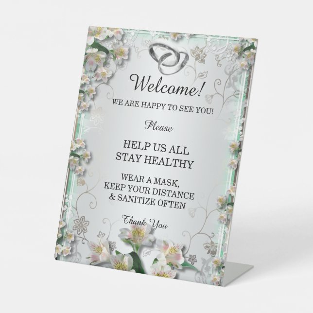 Elegante Hochzeitssicherheit in weißer Blüte Sockelschild (Vorderseite)