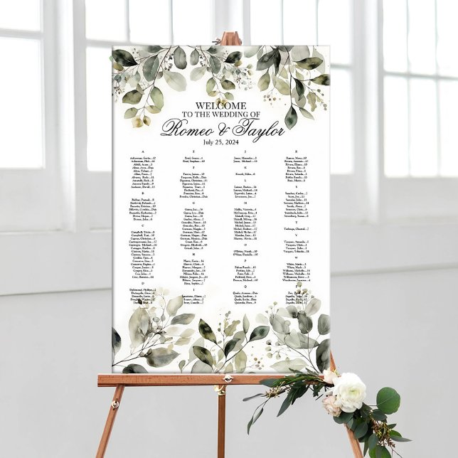 Elegante Hochzeitssitzkarte mit Grün Poster (Von Creator hochgeladen)