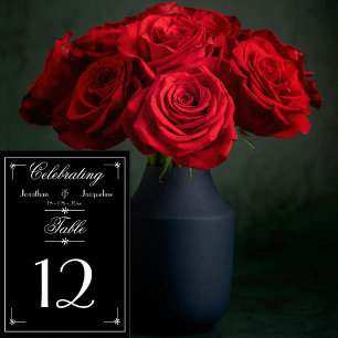 Elegante Hochzeitsskriptnamen Schwarz & Weiß Tischnummer