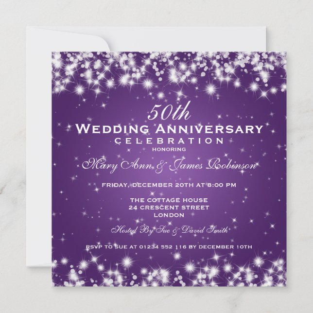 Elegante Hochzeitssommer Winter Sparkle Lila Einladung (Vorderseite)