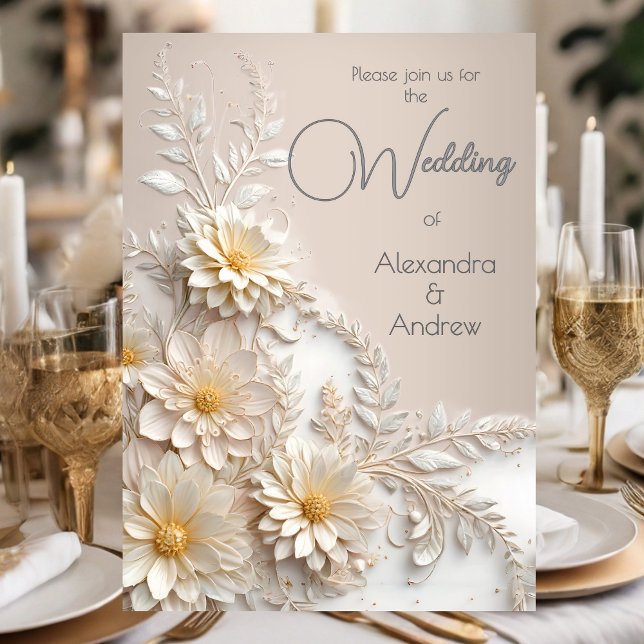 Elegante Hochzeitsstimmung in Beige Weiße Blume Einladung (Von Creator hochgeladen)