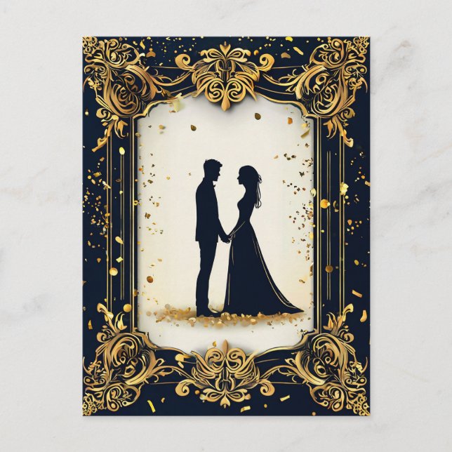 Elegante Hochzeitsstimmung mit Verziertem Goldenen Postkarte (Vorderseite)