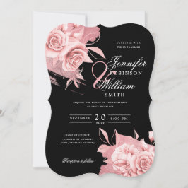 Elegante Hochzeitsstimmung Rose Goldene Flora und  Einladung