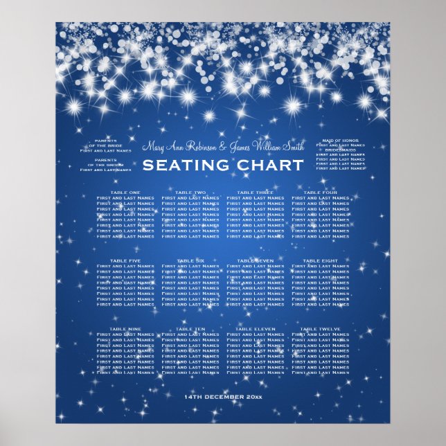 Elegante Hochzeitsstimmung Winter Sparkle Blau Poster (Vorne)