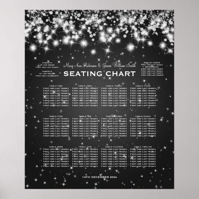 Elegante Hochzeitsstimmung Winter Sparkle Schwarz Poster (Vorne)