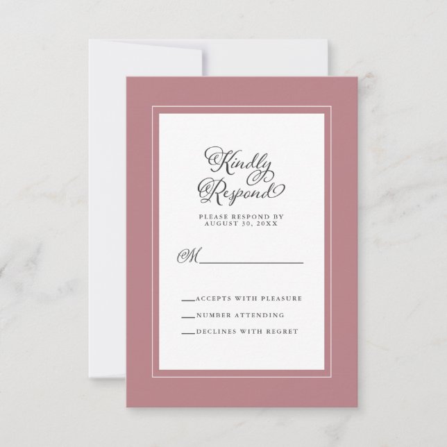 Elegante Hochzeitsszenario Dusty Rose und Weiß RSVP Karte (Vorderseite)