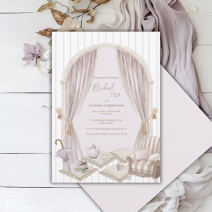 Elegante Hochzeitstee-Einladung mit lila Streifen  Einladung