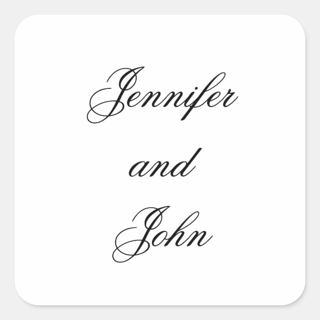 Elegante Hochzeitsticker mit Individuellen Namen Quadratischer Aufkleber (Vorderseite)