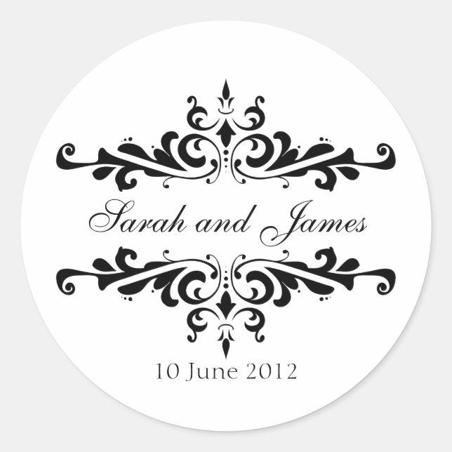 Elegante Hochzeitsticker mit Namen und Datum Runder Aufkleber (Vorderseite)