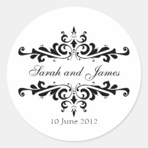 Elegante Hochzeitsticker mit Namen und Datum Runder Aufkleber