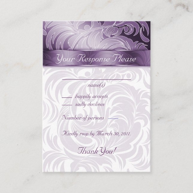 Elegante Hochzeitstippenkarten Blumenleaf Lila Begleitkarte (Vorderseite)