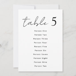 Elegante Hochzeitstisch-Nummern-Schrift Sitzplan Einladung