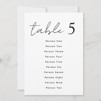 Elegante Hochzeitstisch-Nummern-Schrift Sitzplan Einladung
