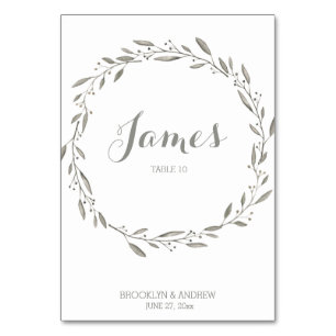 Elegante Hochzeitstisch-Platzkarte Blumengrau Tischnummer
