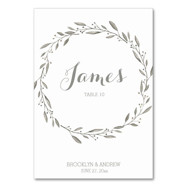 Elegante Hochzeitstisch-Platzkarte Blumengrau Tischnummer (Vorderseite)