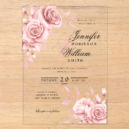 Elegante Hochzeitstorte Rose Gold Flora Acryleinladungen