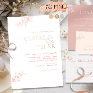 Elegante Hochzeitstypografie Pfirsich, Roségold un Folieneinladung