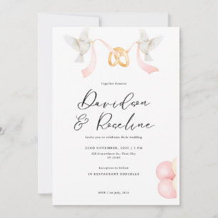 Elegante Hochzeitsvorlage mit Ring und Taube Einladung