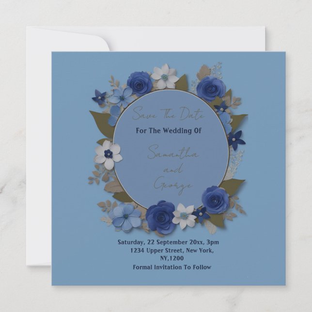 Elegante Hochzeitszirkel Blume Silver Navy Save The Date (Vorderseite)
