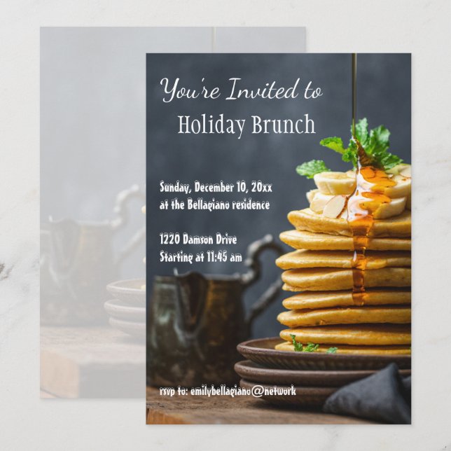 Elegante Holiday Brunch Pancakes Einladung (Vorne/Hinten)