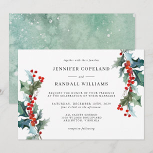 Elegante Holiday Greenerie Watercolor Hochzeit Einladung