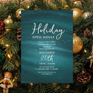 Elegante Holiday-Open-House-Feier Teal-Funkel-Glam Einladung