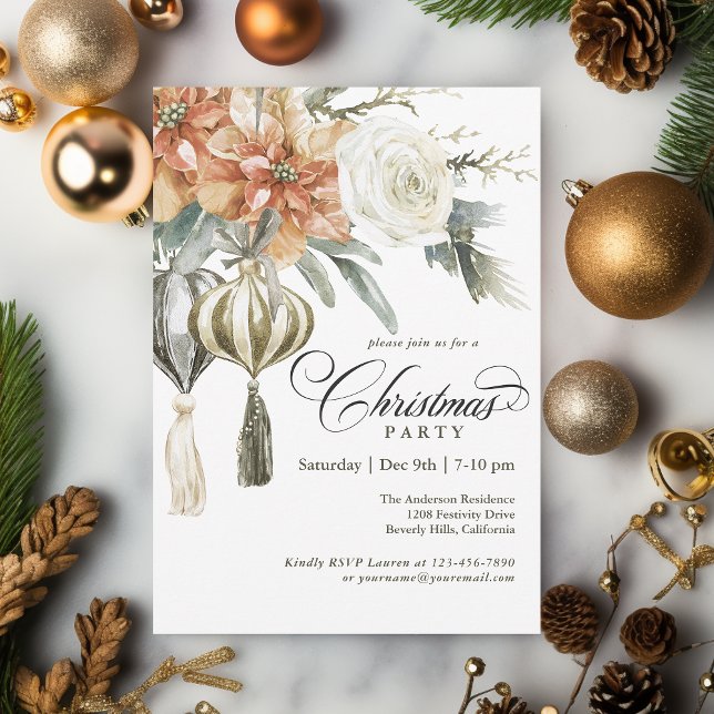 Elegante Holiday Ornaments Weihnachten Party Einladung (Available in both printed and instant download digital format.)
