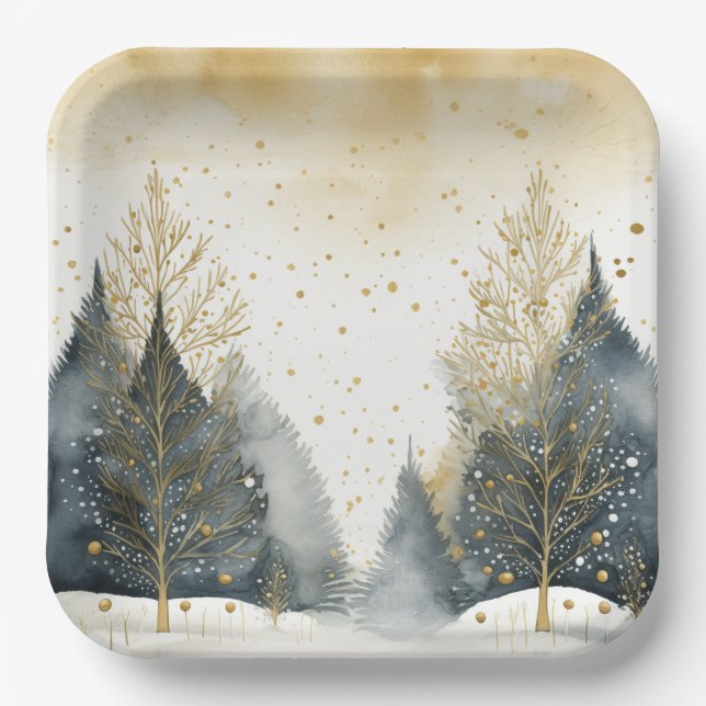 Elegante Holiday Trees Pappteller (Vorderseite)