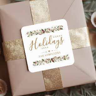 Elegante Holly-Beeren-Weihnachtsgrüße TM26 Quadratischer Aufkleber