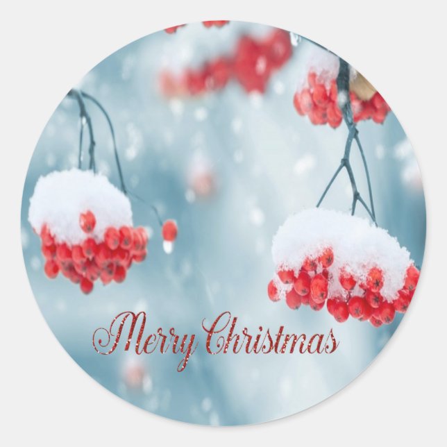 Elegante Holly Berries, Branchen, Schneeschuhwande Runder Aufkleber (Vorderseite)