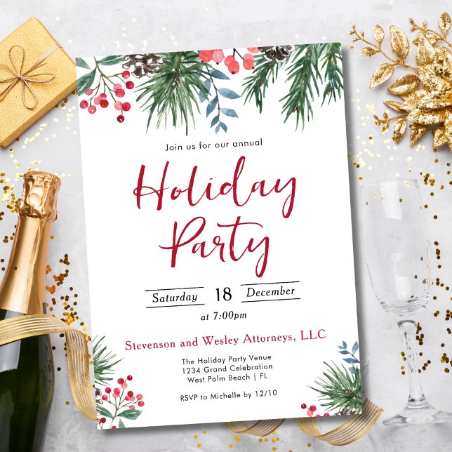 Elegante Holly Berries Corporate Holiday Party Einladung (Von Creator hochgeladen)