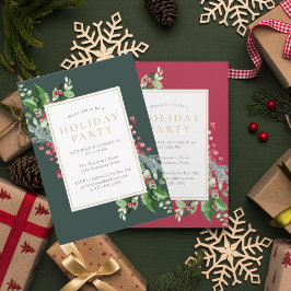 Elegante Holly Berries Green Holiday Party Einladung