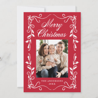 Elegante Holly-Rand Rot Frohe Weihnachten 5 Foto