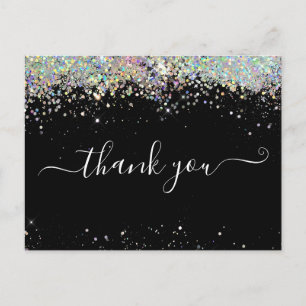 Elegante holografische Glitter-Schwarz-Dankeschön- Postkarte