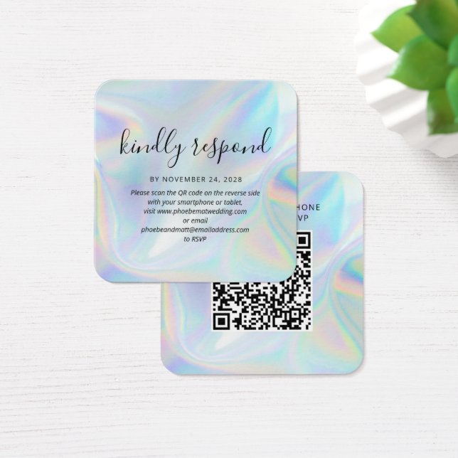 Elegante holografische QR-Code-RSVP-Hochzeitswebsi (Schreibtisch)