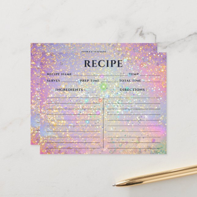 Elegante holografische Rosa Glitzer Rezeptionskart (Vorderseite/Rückseite Beispiel)