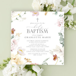 Elegante Holy Baptism Blush Pink Wasserfarbe Blume Einladung