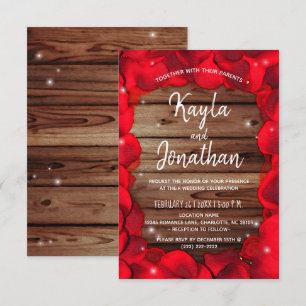 Elegante Holz Rose Petals Land Rustikale Hochzeit Einladung