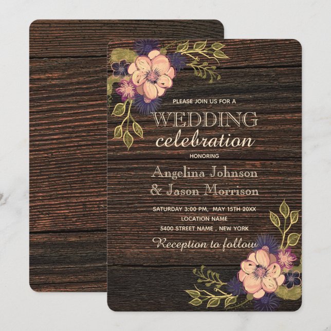 Elegante Holzhochzeit Einladung (Vorne/Hinten)